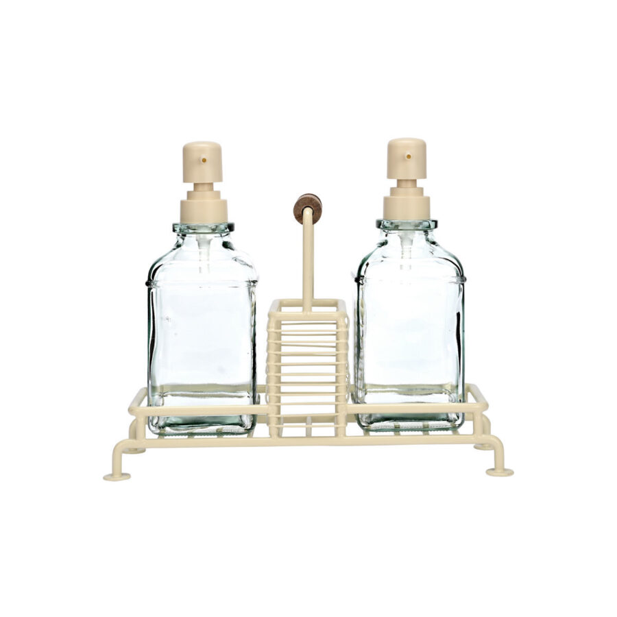 ESTIA ΔΟΧΕΙΑ ΥΓΡΟΥ ΠΙΑΤΩΝ ALLURE 2x300ml ΜΕ ΜΕΤΑΛΛΙΚΗ ΒΑΣΗ & ΘΗΚΗ ΓΙΑ ΣΦΟΥΓΓΑΡΙ IVORY