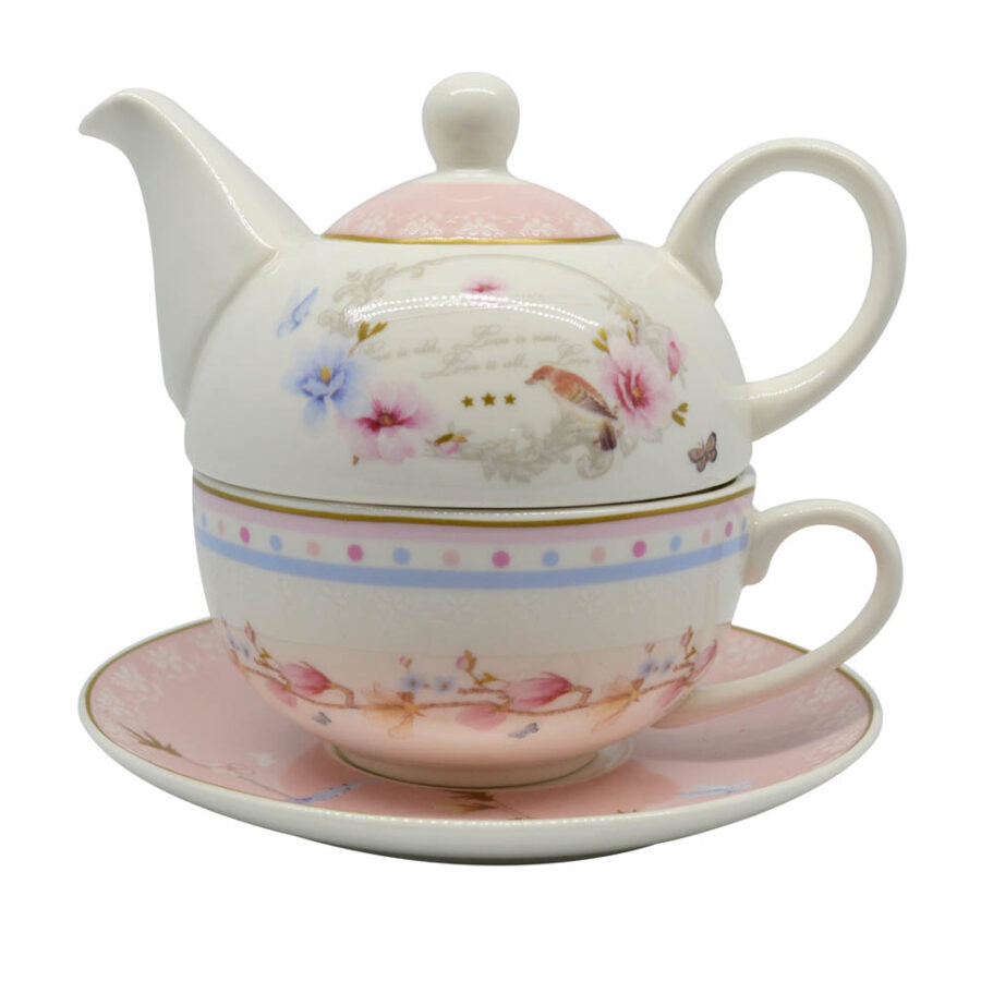 ΣΕΤ ΤΣΑΓΙΕΡΟ BONE CHINA ΡΟΖ ΛΟΥΛΟΥΔΙΑ 16x14εκ.ANKOR