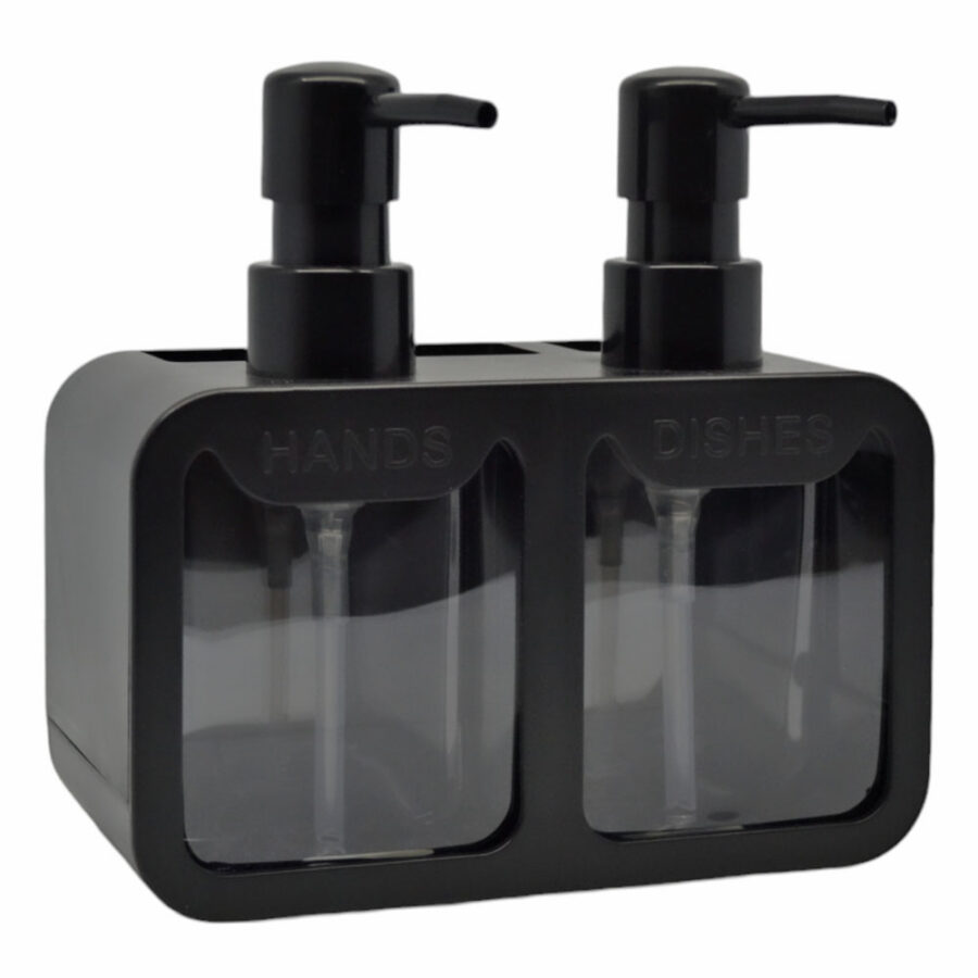 DISPENSER ΚΟΥΖΙΝΑΣ ΠΛΑΣΤΙΚΟ ΔΙΠΛΟ ΜΑΥΡΟ ΜΕ ΘΗΚΕΣ HANDS AND DISHES 17x9,3x16,7εκ.ANKOR