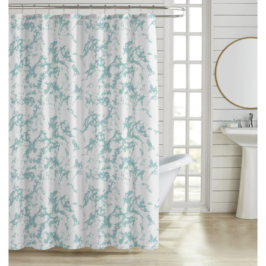 ΚΟΥΡΤΙΝΑ ΜΠΑΝΙΟΥ ΠΟΛΥΕΣΤΕΡΙΚΗ 180x180εκ 90gsm ΜΕ 12 ΚΡΙΚΟΥΣ ΕΦΕ ΜΑΡΜΑΡΟ ΣΕ ΤΥΡΚΟΥΑΖ ΧΡΩΜΑ ANKOR